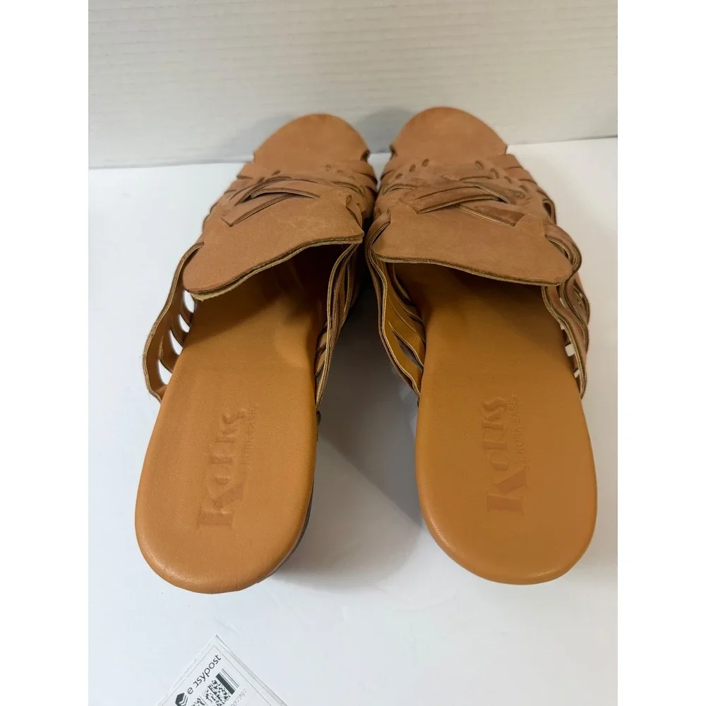Korks by Kork-Ease Tan Woven Leather Wood Wedge Clogs Mules Size US 11 EU 43 - Picture 7 of 14
